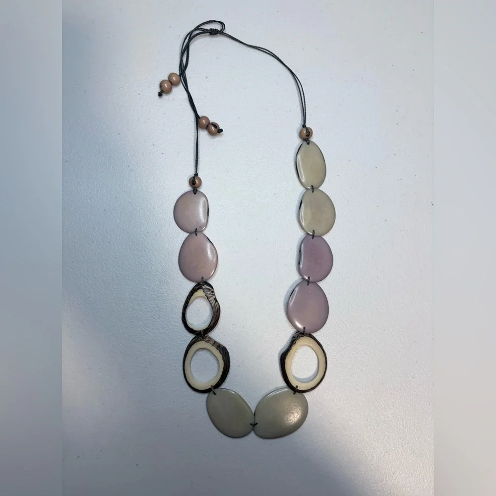 J.Jill Adjustable Statement Necklace | Neutral Bead & Resin Design | One Size - Picture 2 of 6